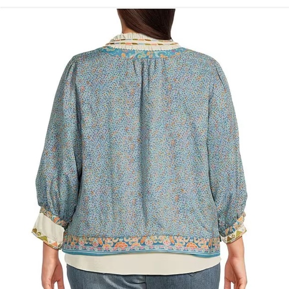 Democracy Plus Size Paisley Print 3/4 Sleeve Reversible Open-Front Jacket NEW - Picture 14 of 16